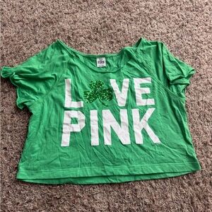 PINK Victoria's Secret Green Tee with Shamrock